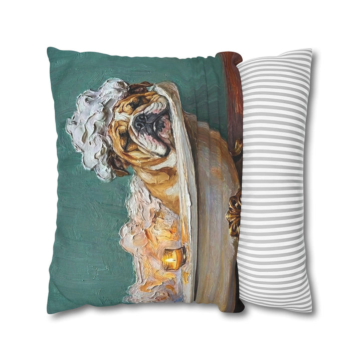 "Spa Day" - English Bulldog Pillow Cover - Dog Lover Wall Art Home Decor