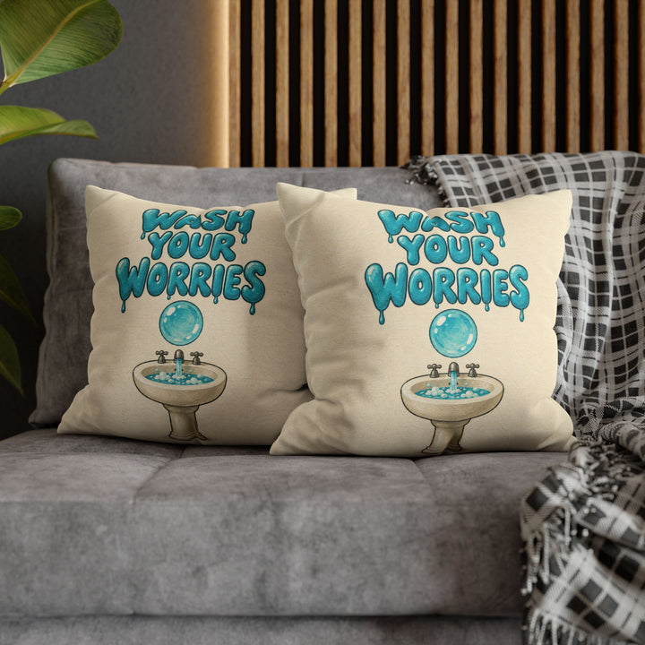 Wash Your Worries – Bathroom Wall Art with Soap Bubble Lettering – Pillow / Cover
