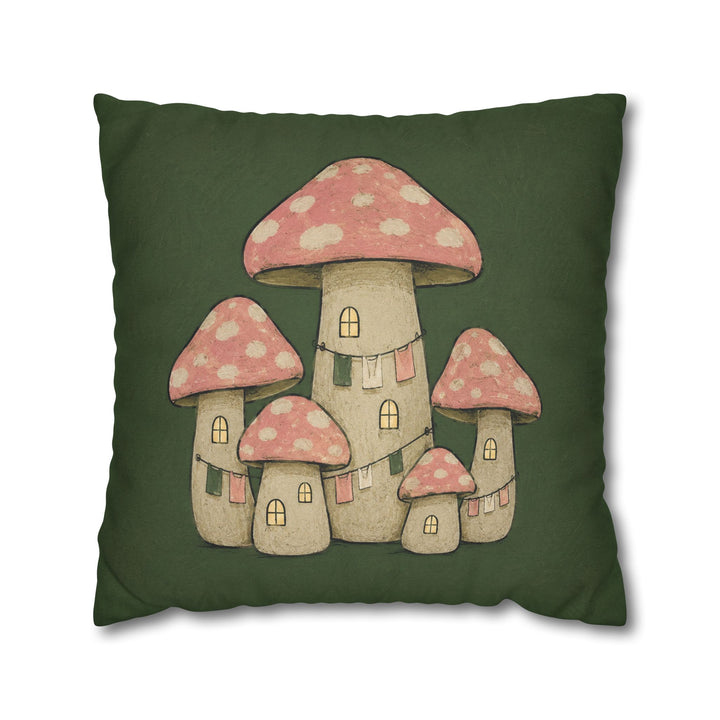 Mushroom Village – Mushroom Wall Art with Toadstools and Lit Windows – Pillow / Cover