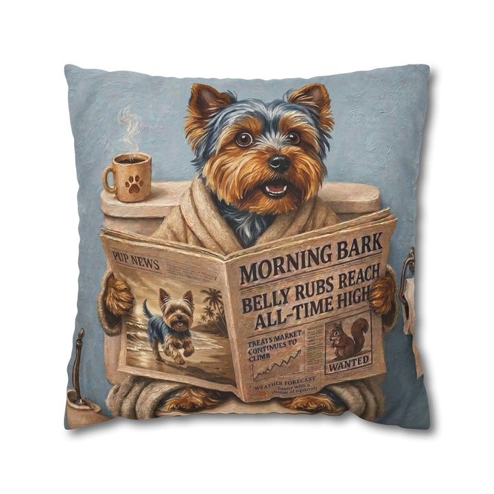 "Morning Business" - Yorkie Pillow Cover - Dog Lover Home Decor