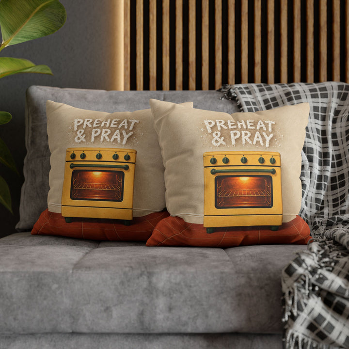Preheat & Pray – Kitchen Wall Art with Flour Dusted Oven Lettering – Pillow / Cover
