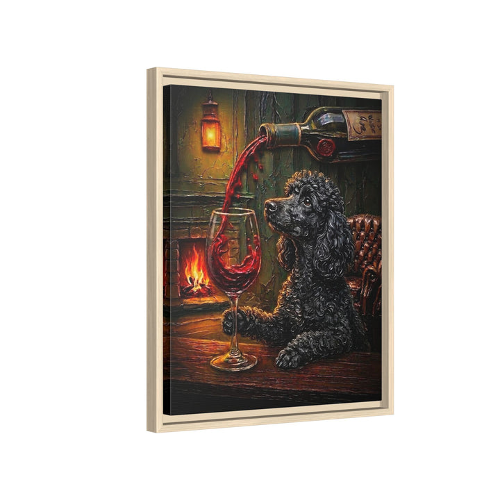 "Wine & Woof" - Poodle Vertical Framed Canvas - Dog Lover Wall Art