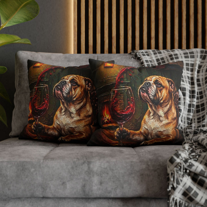 "Wine & Woof" - English Bulldog Pillow Cover - Dog Lover Home Decor