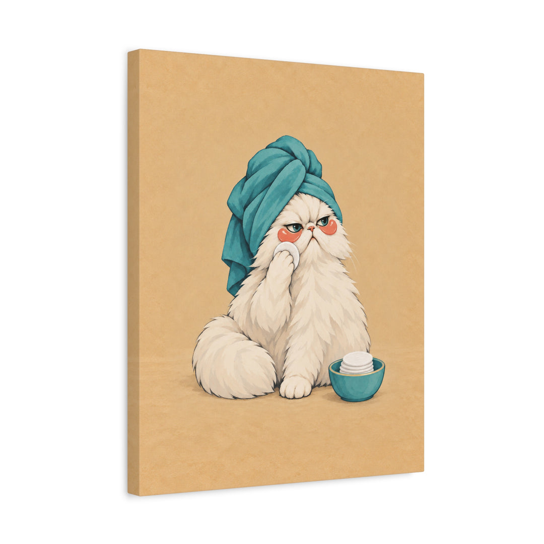 Towel Turban – Cat Bathroom Art with a Spa Day Skincare Routine – Canvas / Framed Canvas