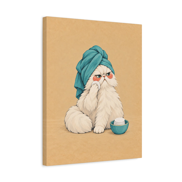 Towel Turban – Cat Bathroom Art with a Spa Day Skincare Routine – Canvas / Framed Canvas