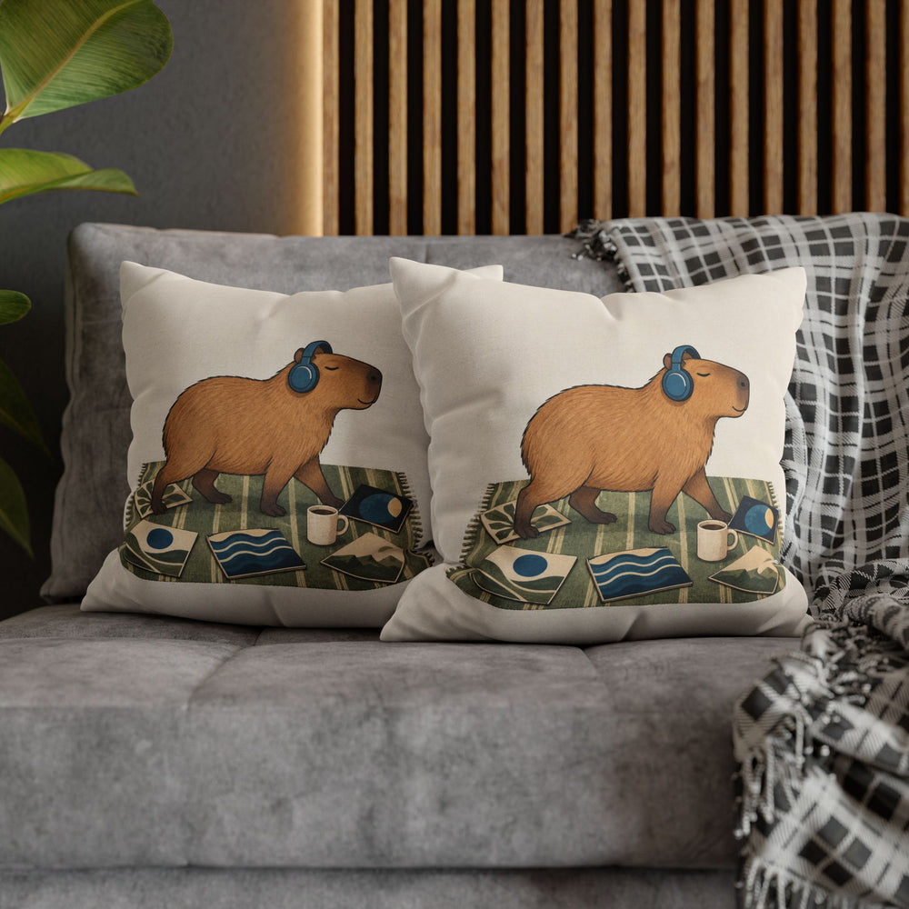 Vinyl Sunday – Vinyl Record Decor with Headphones on a Rug – Pillow / Cover
