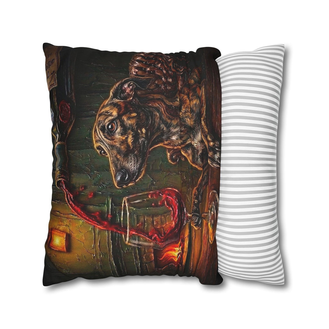 "Wine & Woof" - Greyhound Throw Pillow - Dog Lover Home Decor