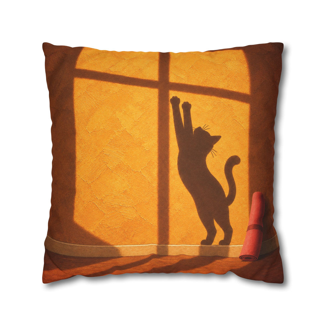 Morning Practice – Yoga Wall Art with an Amber Wall and Hard Shadows – Pillow / Cover
