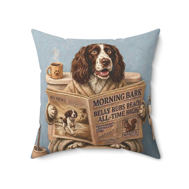 "Morning Business" - English Springer Spaniel Throw Pillow - Dog Lover Home Decor