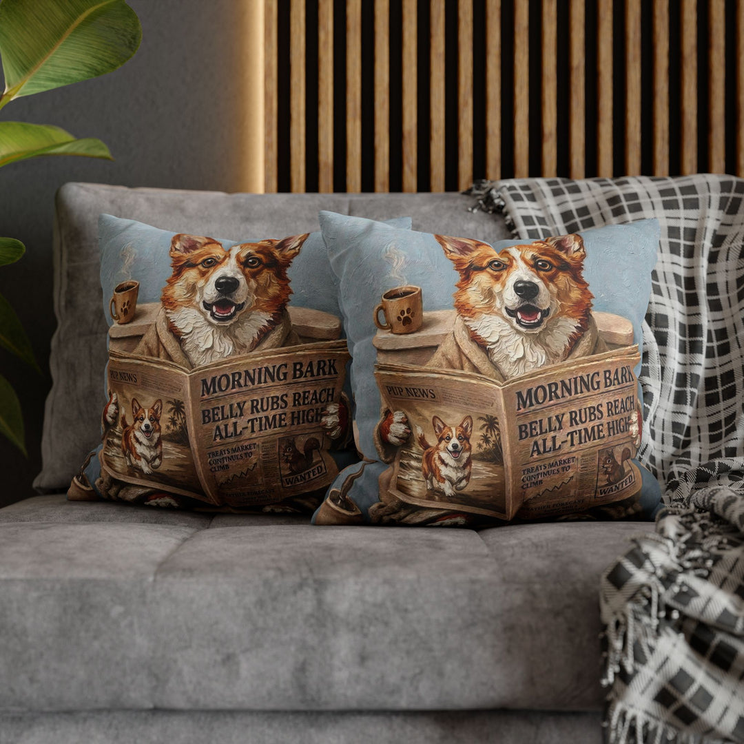 "Morning Business" - Corgi Throw Pillow - Dog Lover Home Decor