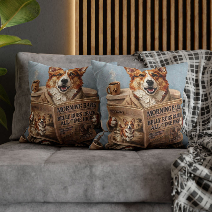 "Morning Business" - Corgi Throw Pillow - Dog Lover Home Decor