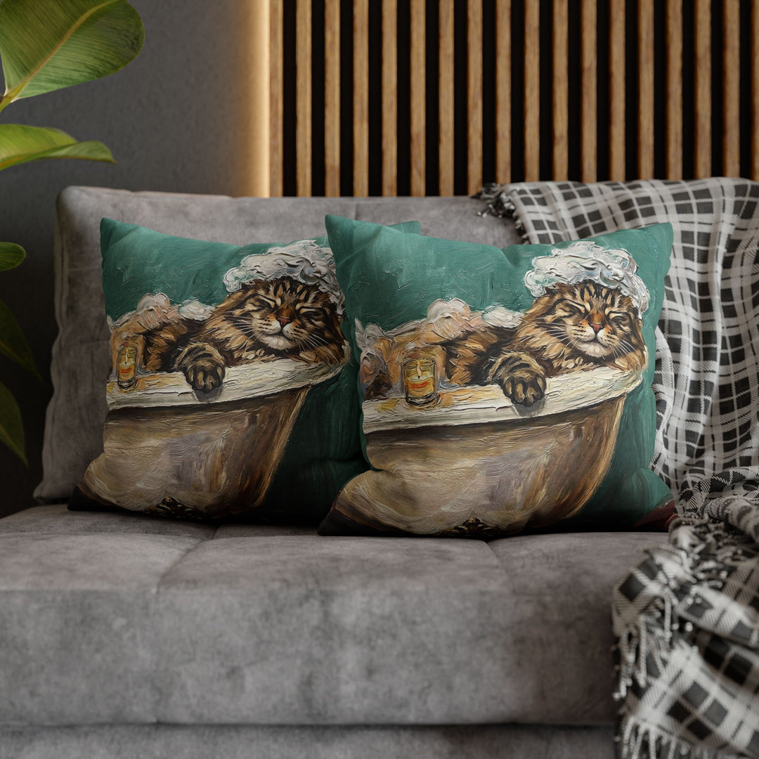 "Spa Day" - Fluffy Tabby Longhair Pillow Cover - Cat Lover Home Decor
