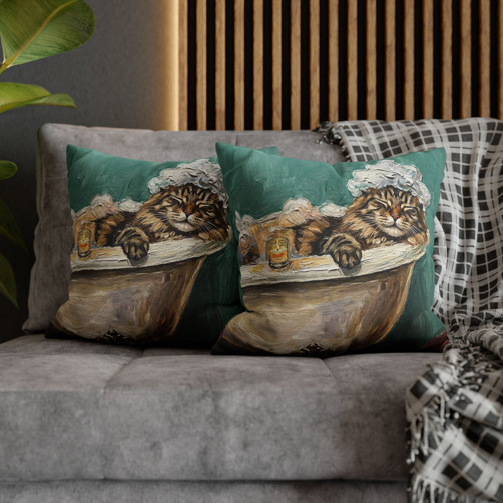 "Spa Day" - Fluffy Tabby Longhair Pillow Cover - Cat Lover Home Decor