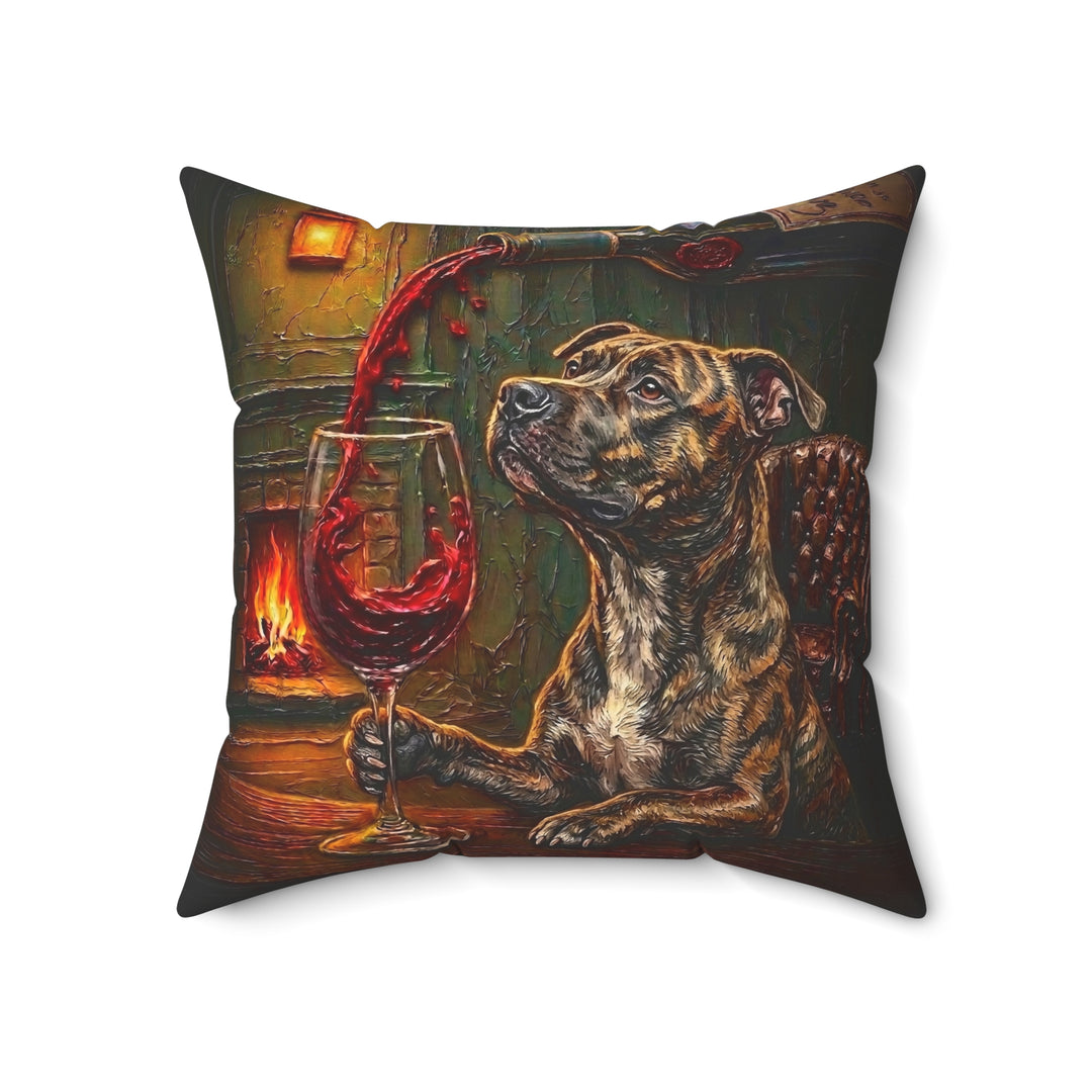 "Wine & Woof" - Pit Bull Throw Pillow - Dog Lover Home Decor