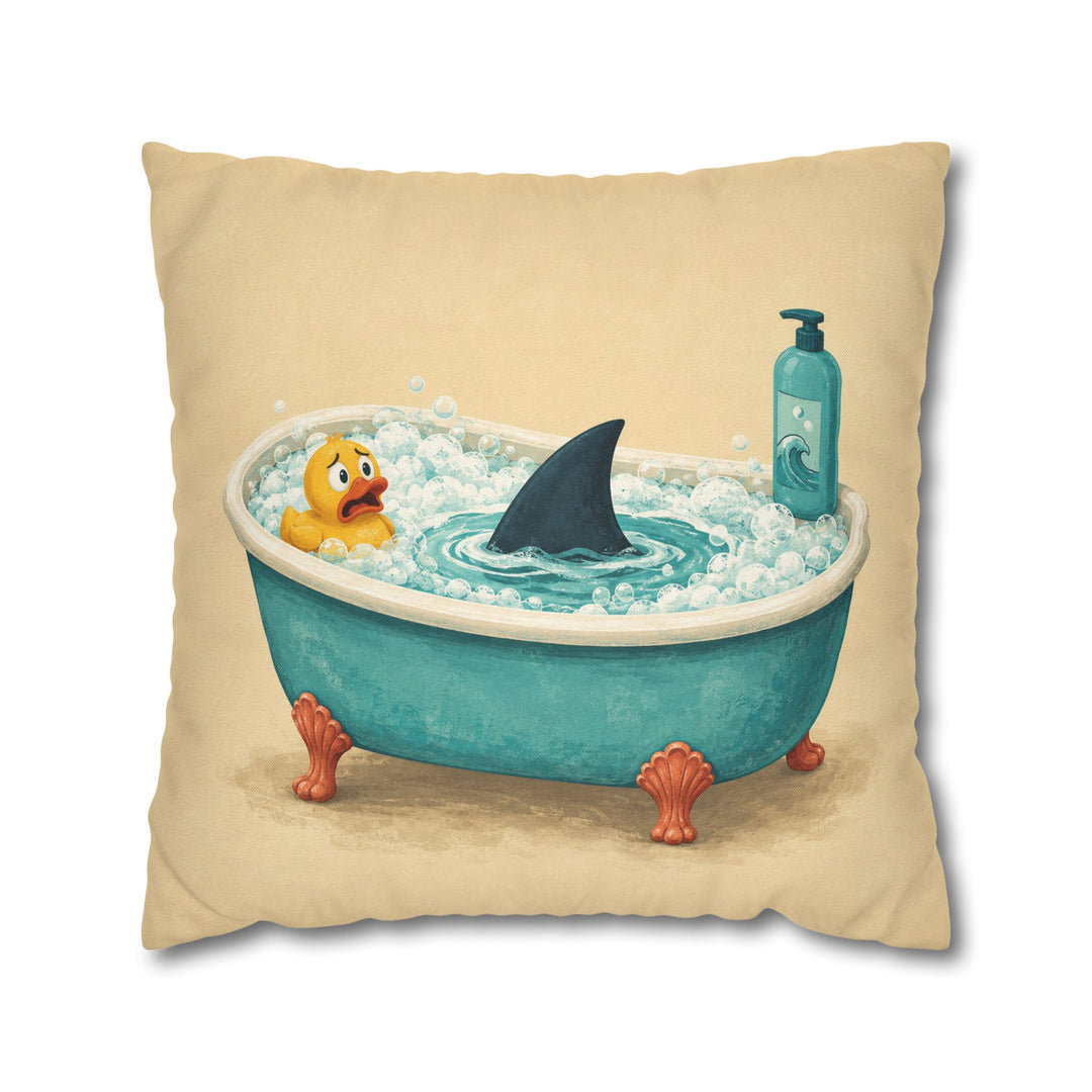 Bathtub Shark – Funny Bathroom Art with a Fin in the Bubbles – Pillow / Cover