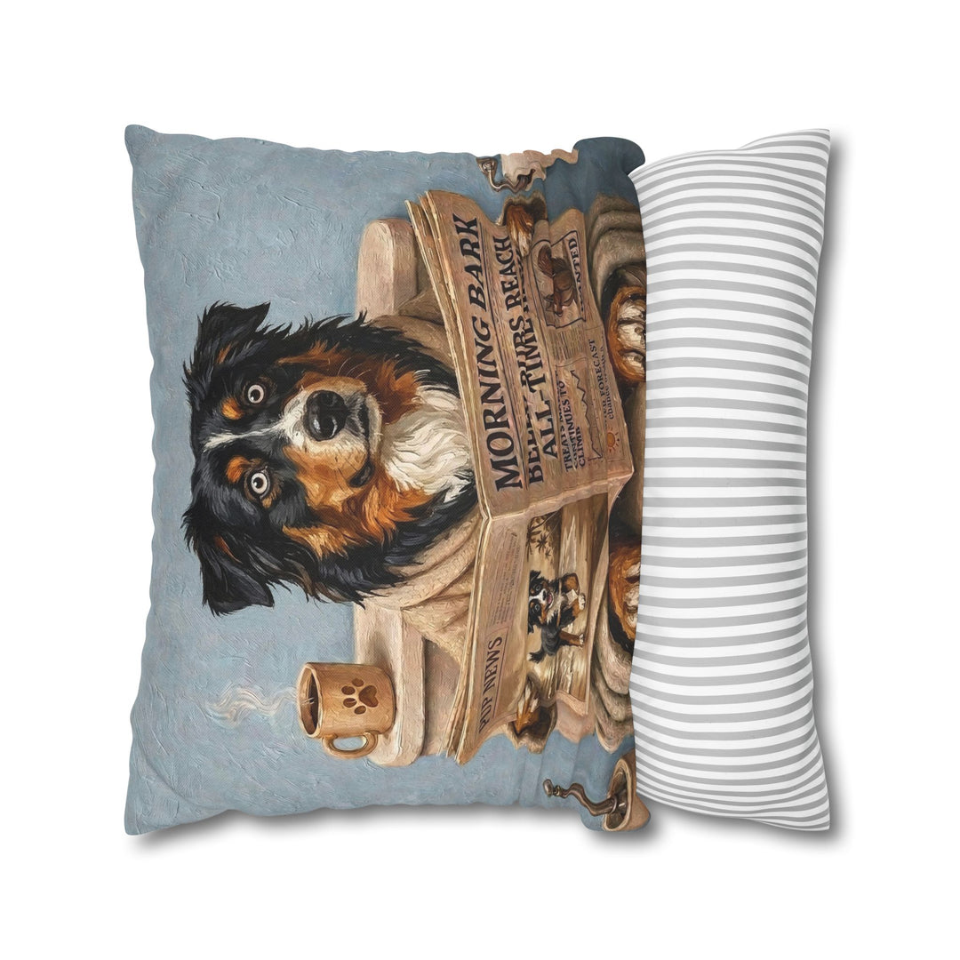 "Morning Business" - Australian Shepherd Pillow Cover - Dog Lover Home Decor