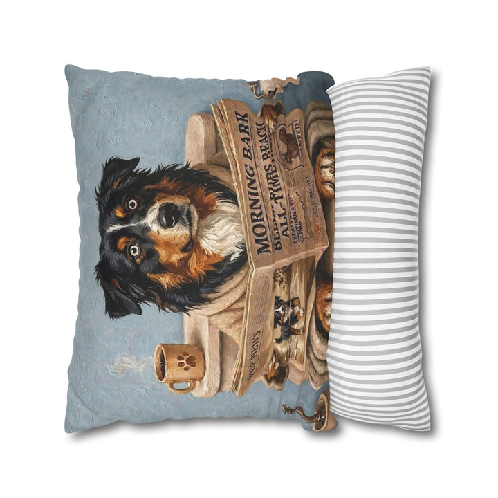 "Morning Business" - Australian Shepherd Pillow Cover - Dog Lover Home Decor