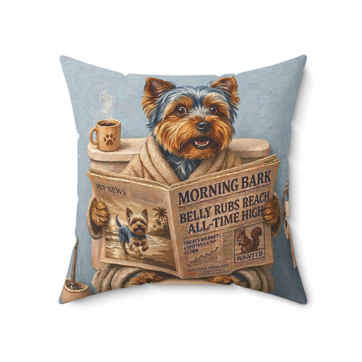 "Morning Business" - Yorkie Throw Pillow - Dog Lover Home Decor