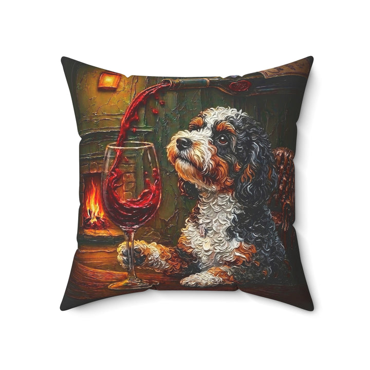"Wine & Woof" - Bichon Frise Throw Pillow - Dog Lover Home Decor