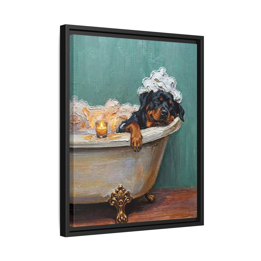 "Spa Day" - Rottweiler Vertical Framed Canvas - Dog Lover Wall Art