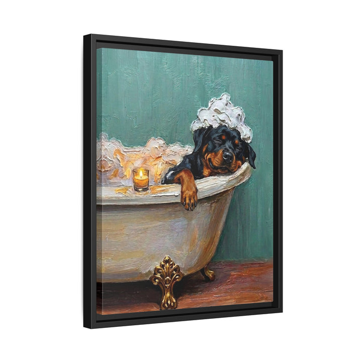 "Spa Day" - Rottweiler Vertical Framed Canvas - Dog Lover Wall Art
