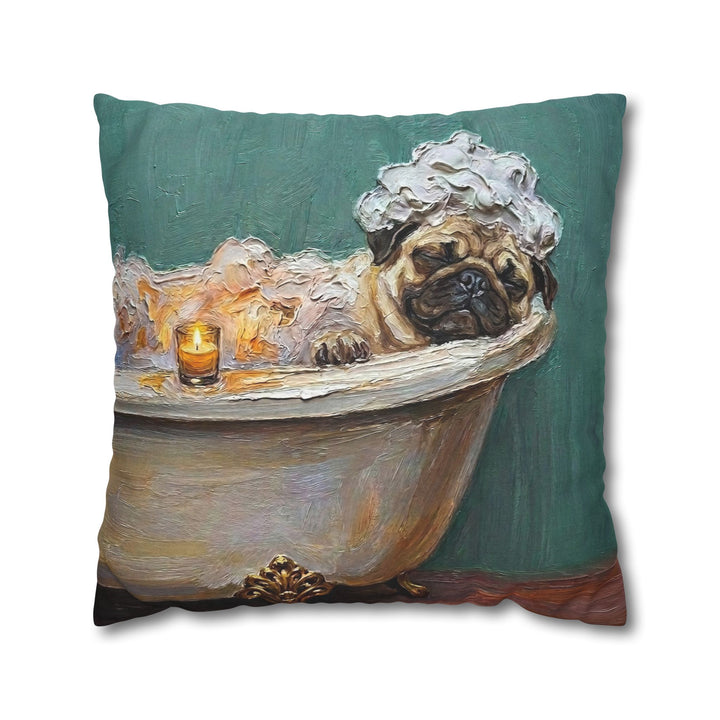 "Spa Day" - Pug Pillow Cover - Dog Lover Wall Art Home Decor