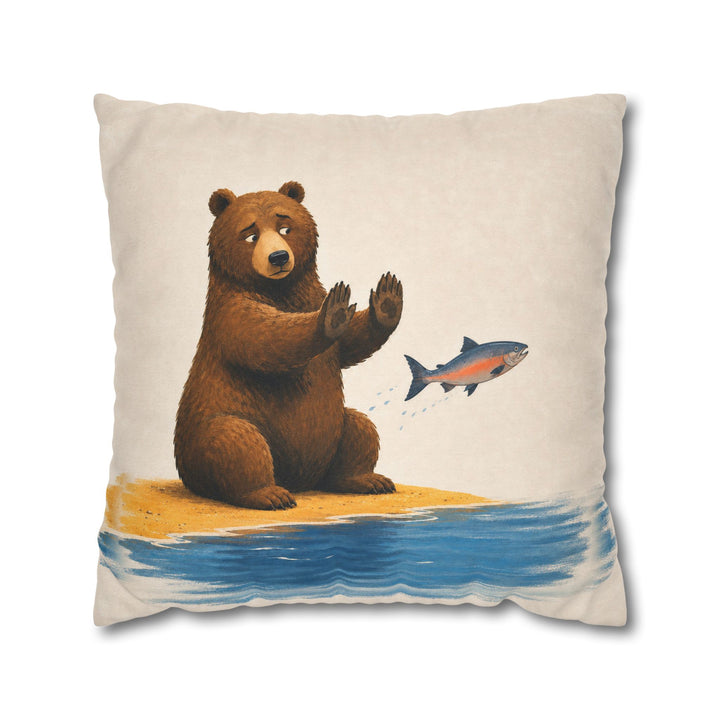 Catch & Release & Catch – Cabin Decor with a Bear and a Ceremonial Salmon – Pillow / Cover