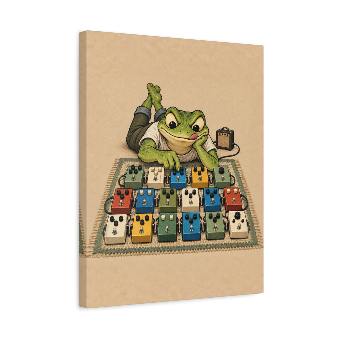 The Tone Chaser – Guitar Wall Art with a Frog and Seventeen Pedals – Canvas / Framed Canvas
