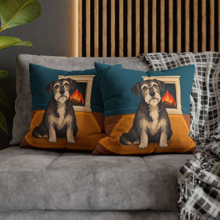 Old Soul – Dog Artwork with a Grey Muzzle by the Fireplace – Pillow / Cover
