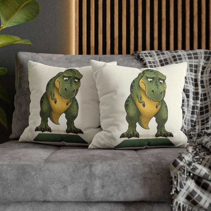 T-Rex vs Push-Up Day – Dinosaur Art with Visible Resignation at the Mat – Pillow / Cover