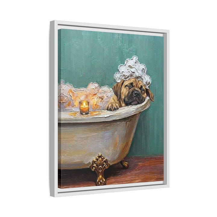"Spa Day" - Mastiff Vertical Framed Canvas - Dog Lover Wall Art