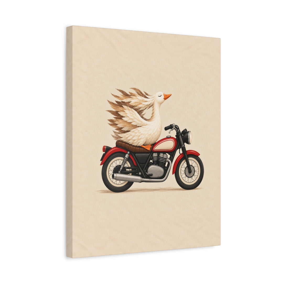 Wind Therapy – Motorcycle Art with a Goose Riding Pillion – Canvas / Framed Canvas