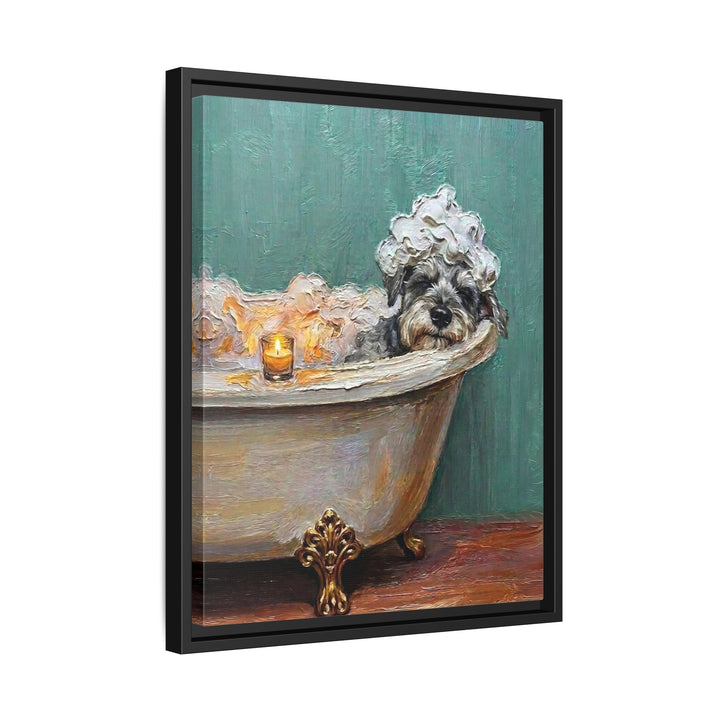 "Spa Day" - Schnauzer Vertical Framed Canvas - Dog Lover Wall Art