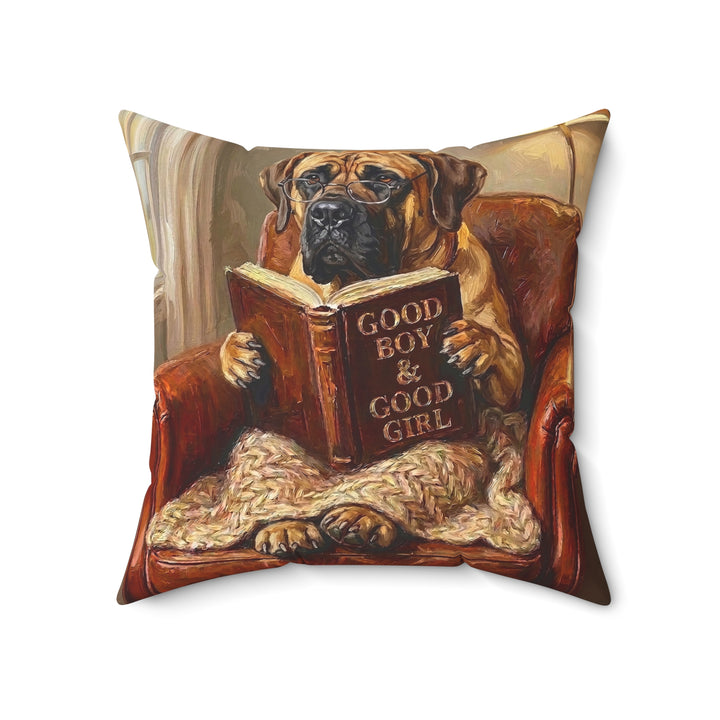 "Evening Read" - Mastiff Throw Pillow - Dog Lover Home Decor
