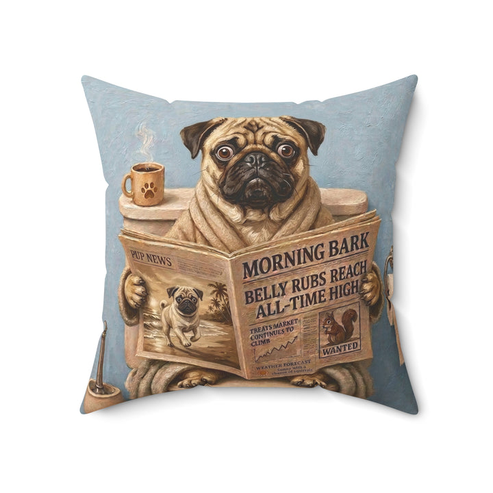 "Morning Business" - Pug Throw Pillow - Dog Lover Home Decor