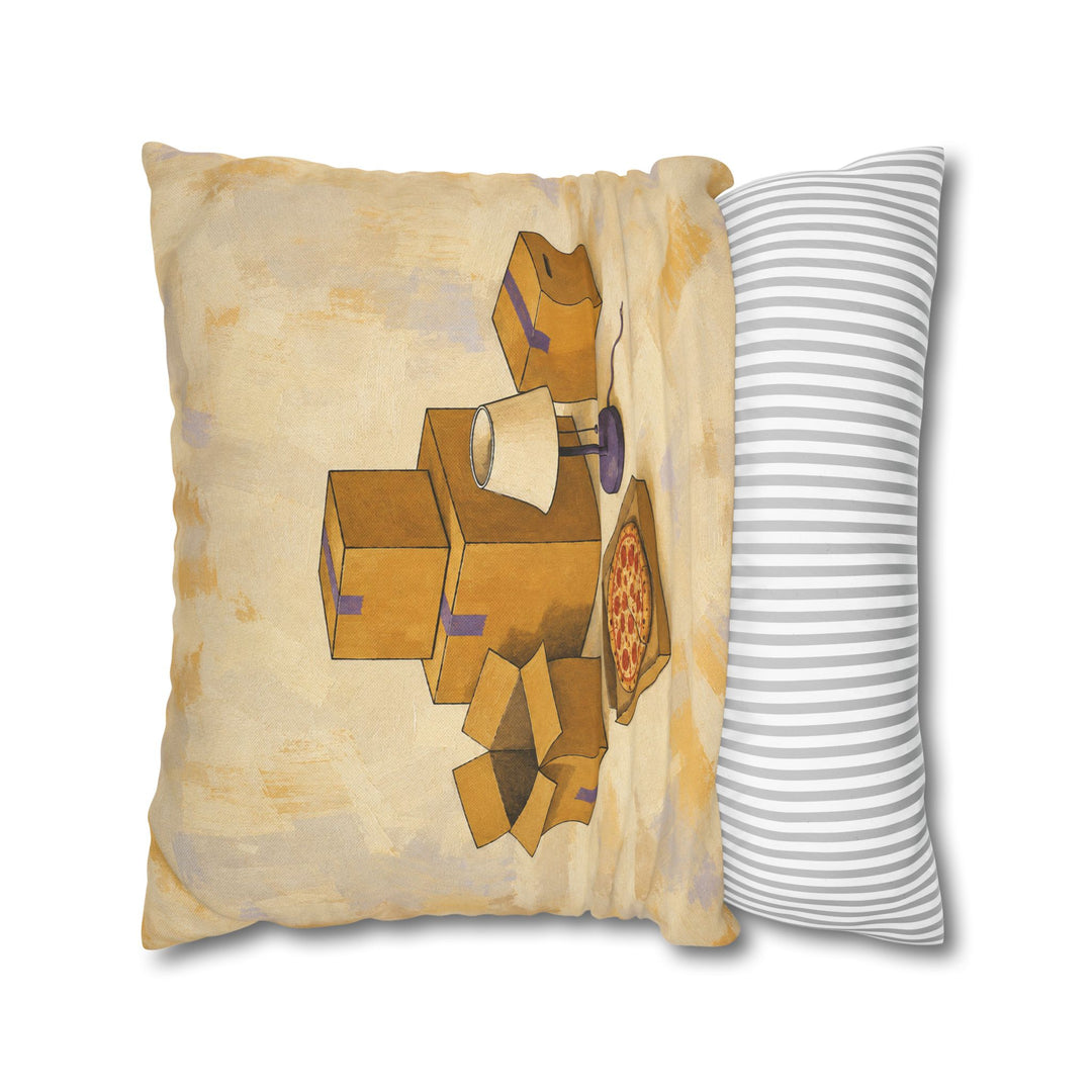 Sold: First Night – Apartment Wall Art with One Lamp and Floor Pizza – Pillow / Cover