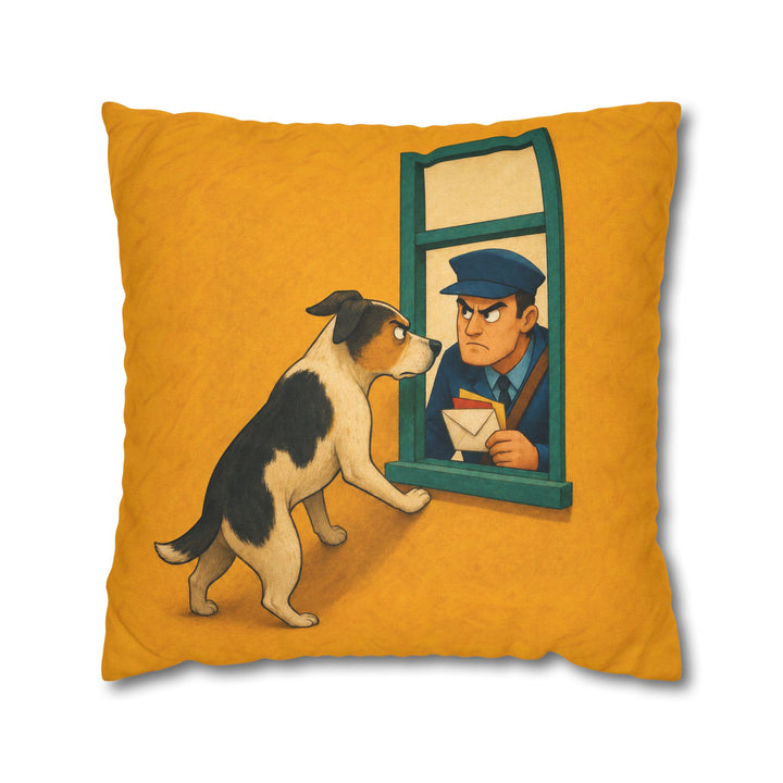 Mail Patrol II – Funny Dog Art with a Window Standoff at Delivery – Pillow / Cover