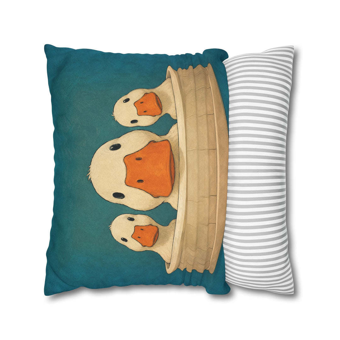 Occupied – Bathroom Wall Art with Three Ducks Leaning Over the Rim – Pillow / Cover
