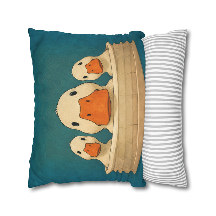 Occupied – Bathroom Wall Art with Three Ducks Leaning Over the Rim – Pillow / Cover