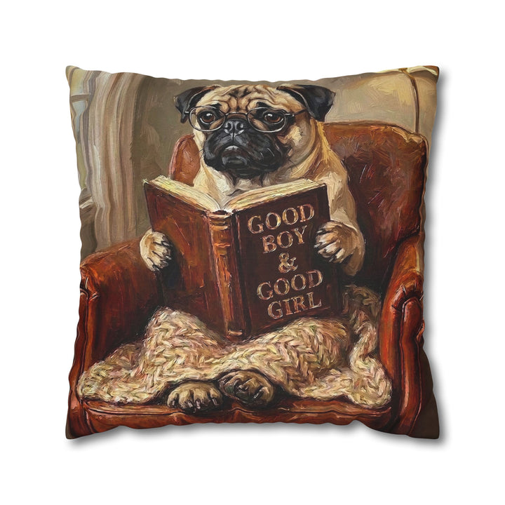 "Evening Read" - Pug Throw Pillow - Dog Lover Home Decor