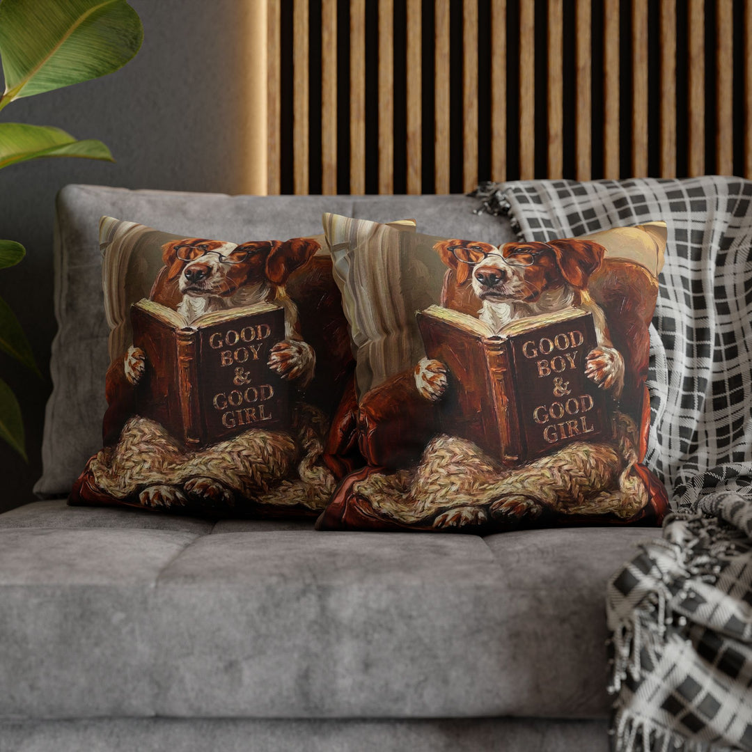 "Evening Read" - Brittany Spaniel Pillow Cover - Dog Lover Home Decor