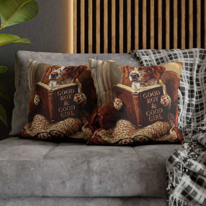 "Evening Read" - Brittany Spaniel Pillow Cover - Dog Lover Home Decor