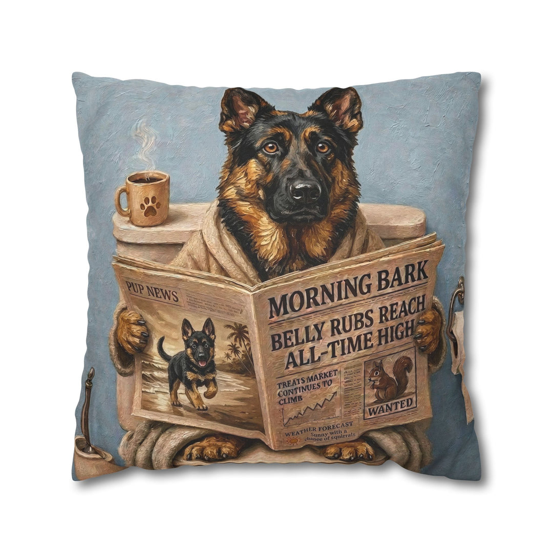 "Morning Business" - German Shepherd Throw Pillow - Dog Lover Home Decor