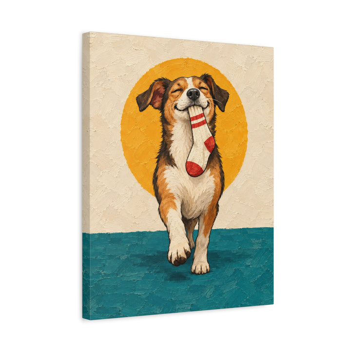 Sock Trophy – Funny Dog Art with a Stolen Prize and Gold Medal Pride – Canvas / Framed Canvas
