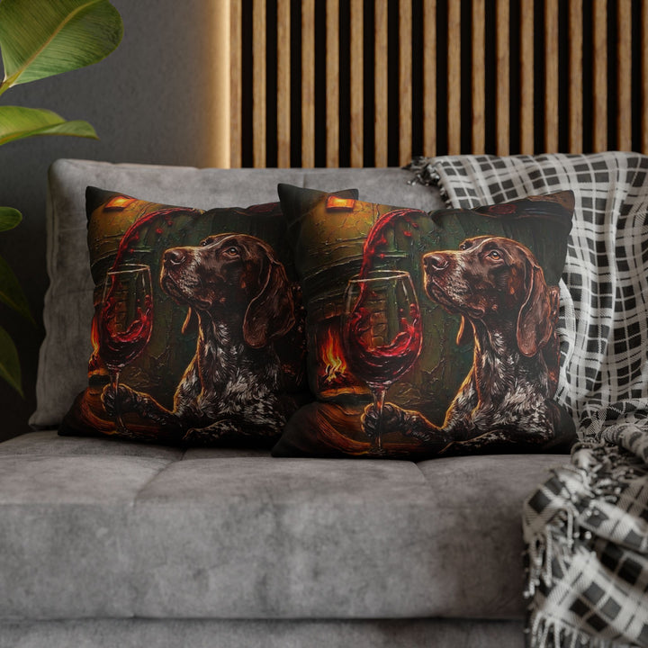 "Wine & Woof" - German Shorthaired Pointer Throw Pillow - Dog Lover Home Decor