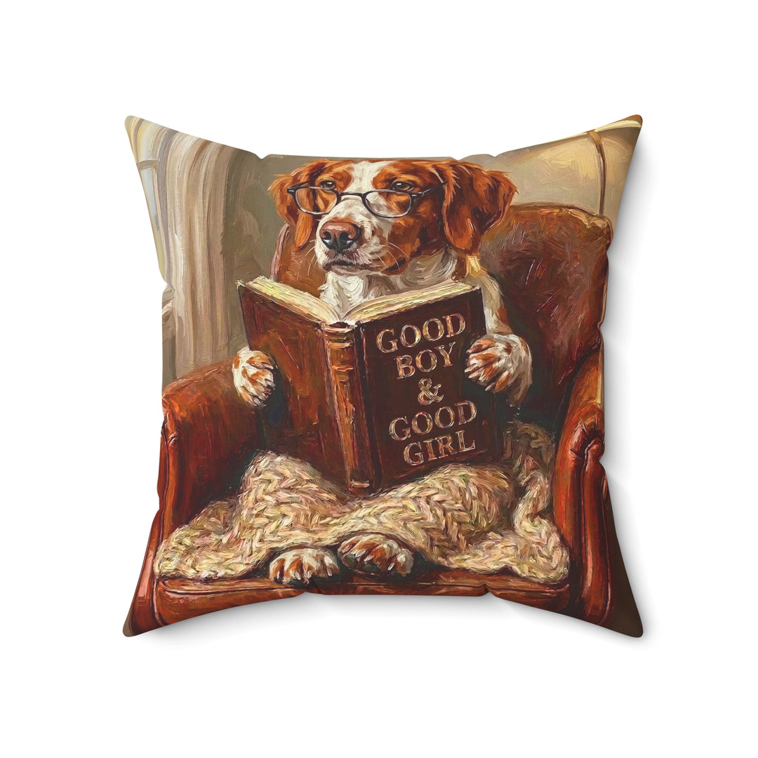 "Evening Read" - Brittany Spaniel Throw Pillow - Dog Lover Home Decor