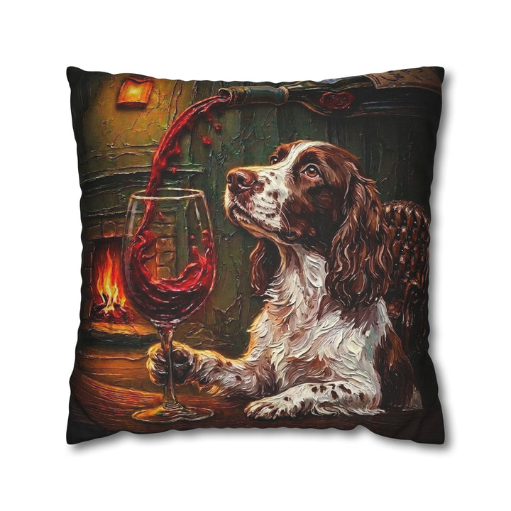 "Wine & Woof" - English Springer Pillow Cover - Dog Lover Home Decor