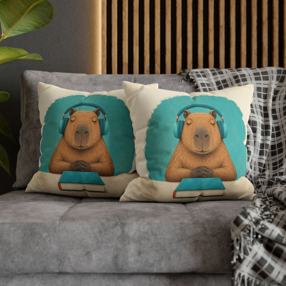 Study Break – Dorm Room Decor with Headphones and a Calm Capybara – Pillow / Cover