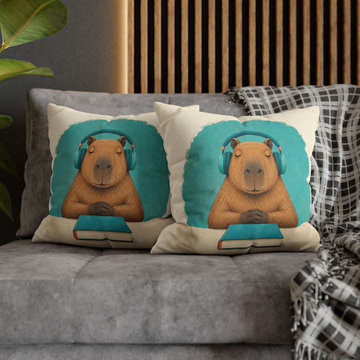 Study Break – Dorm Room Decor with Headphones and a Calm Capybara – Pillow / Cover