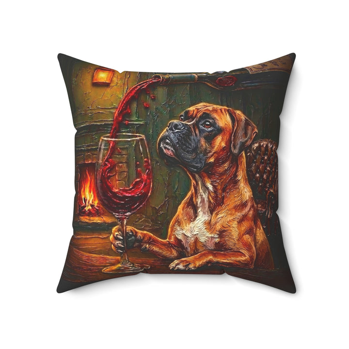"Wine & Woof" - Boxer Throw Pillow - Dog Lover Home Decor
